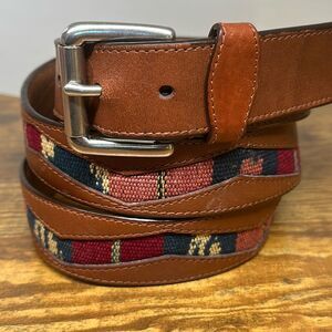 Johnston & Murphy Belt Mens 42 Woven Embroidered Zig Zag  Brown Leather